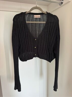 Urban Outfitters Black Ribbed V‑Neck Cropped Cardigan